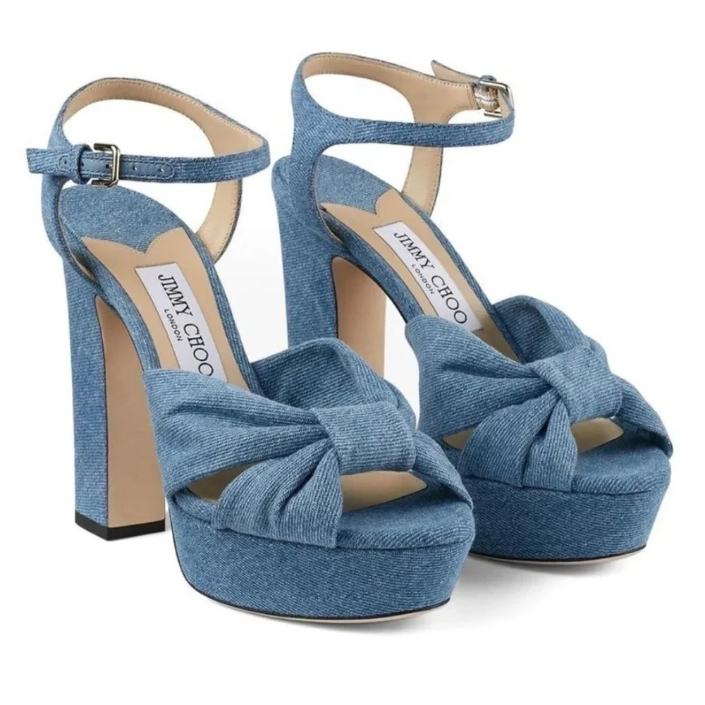 Jimmy Choo Heloise Denim Platform Heel Sandals